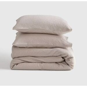 Quince Organic Honey Comb Duvet Cover Set Queen Size Sand Cover w/ Shams Waffle